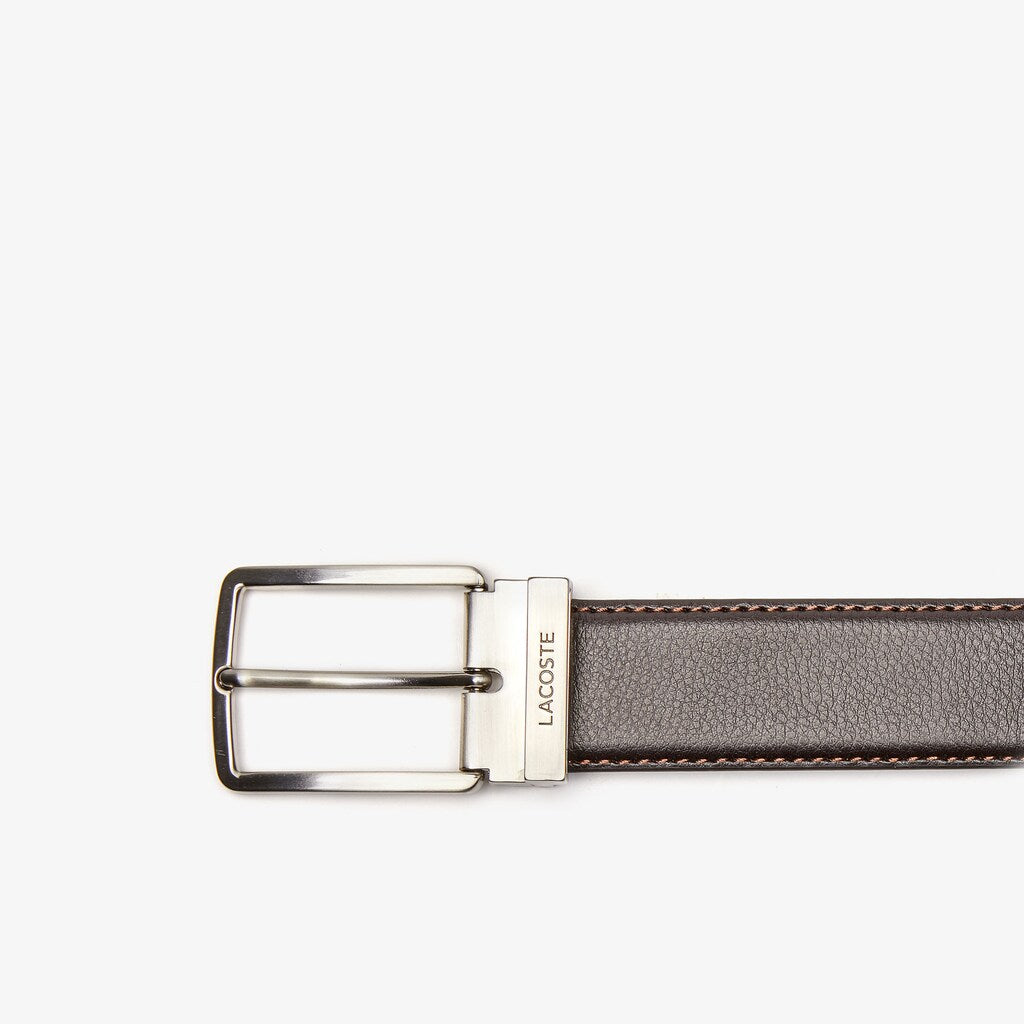 Mens   Engraved-Buckle Grained Leather Belt | Lacoste Dark Brown • 028