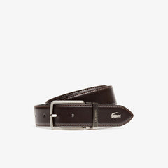 Mens   Engraved-Buckle Grained Leather Belt | Lacoste Dark Brown • 028