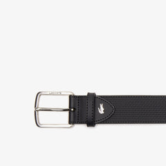 Mens   Engraved-Buckle Texturized Leather Belt | Lacoste Black • 000