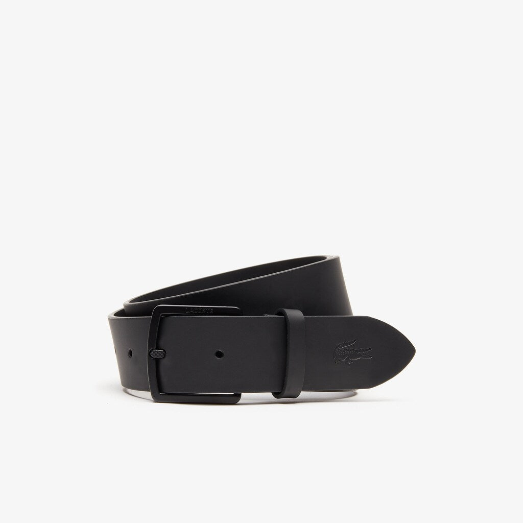 Mens   Engraved-Buckle Smooth Leather Belt | Lacoste Black • 000