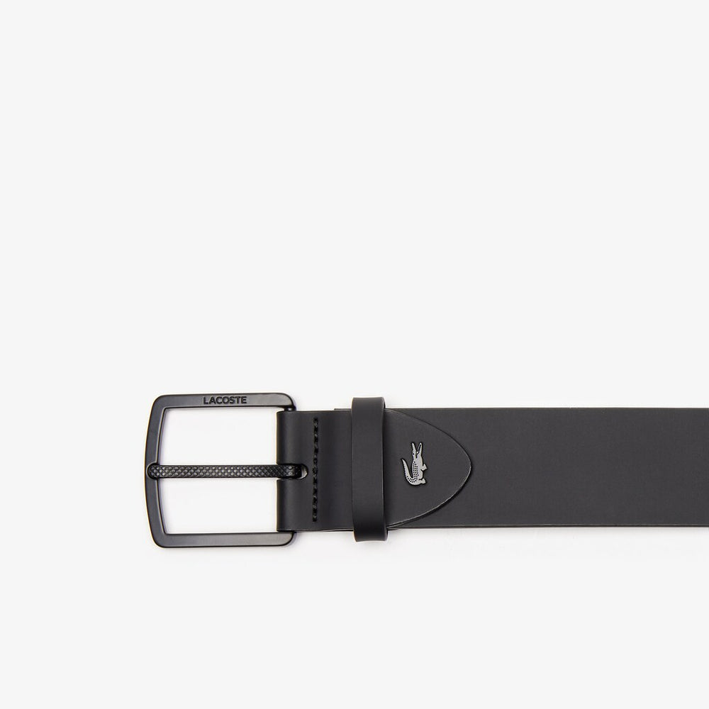 Mens   Engraved-Buckle Smooth Leather Belt | Lacoste Black • 000