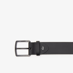 Mens   Engraved-Buckle Smooth Leather Belt | Lacoste Black • 000
