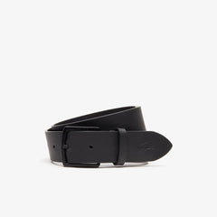 Mens   Engraved-Buckle Smooth Leather Belt | Lacoste Black • 000