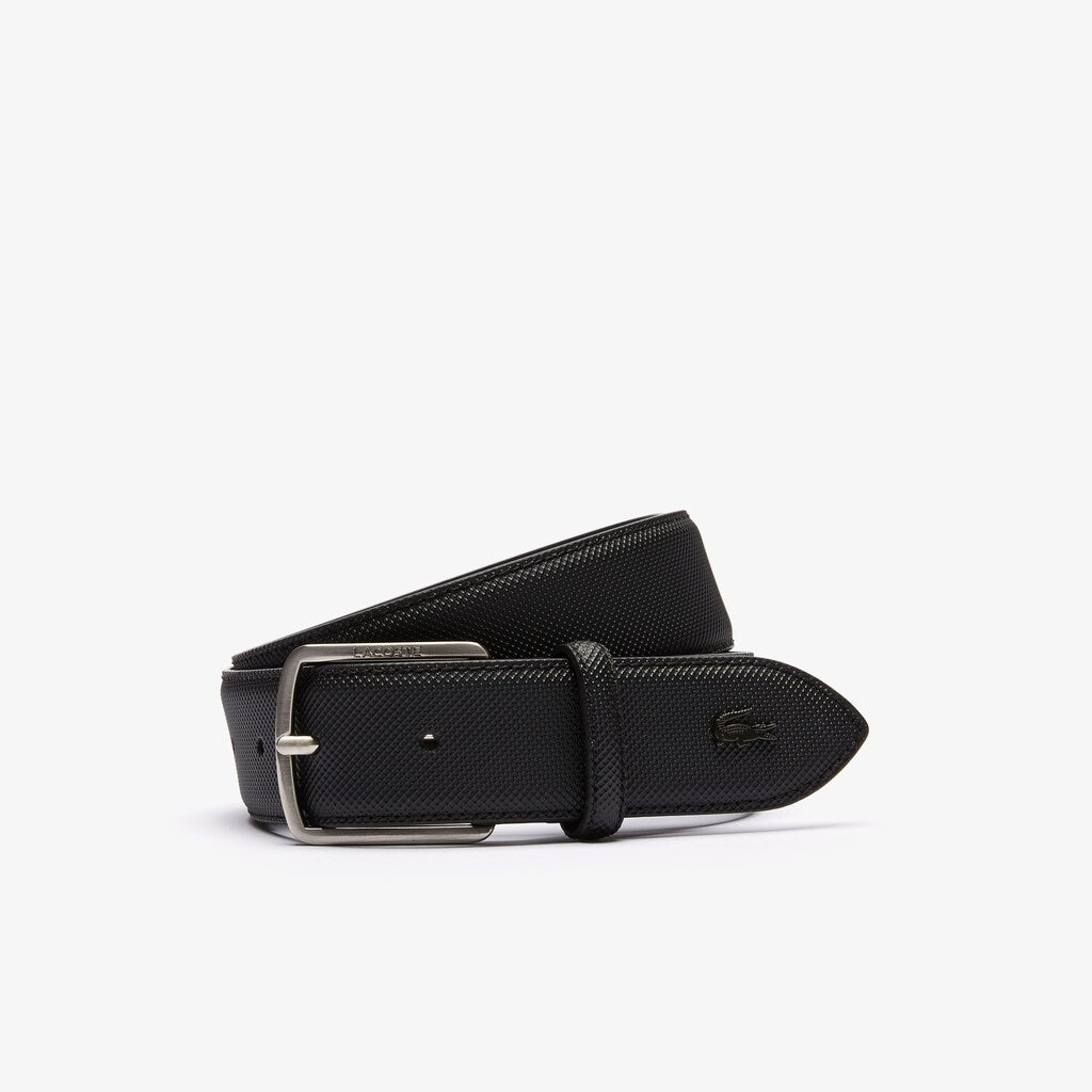 Mens   Engraved-Buckle Piqué Canvas Belt | Lacoste Black • 000