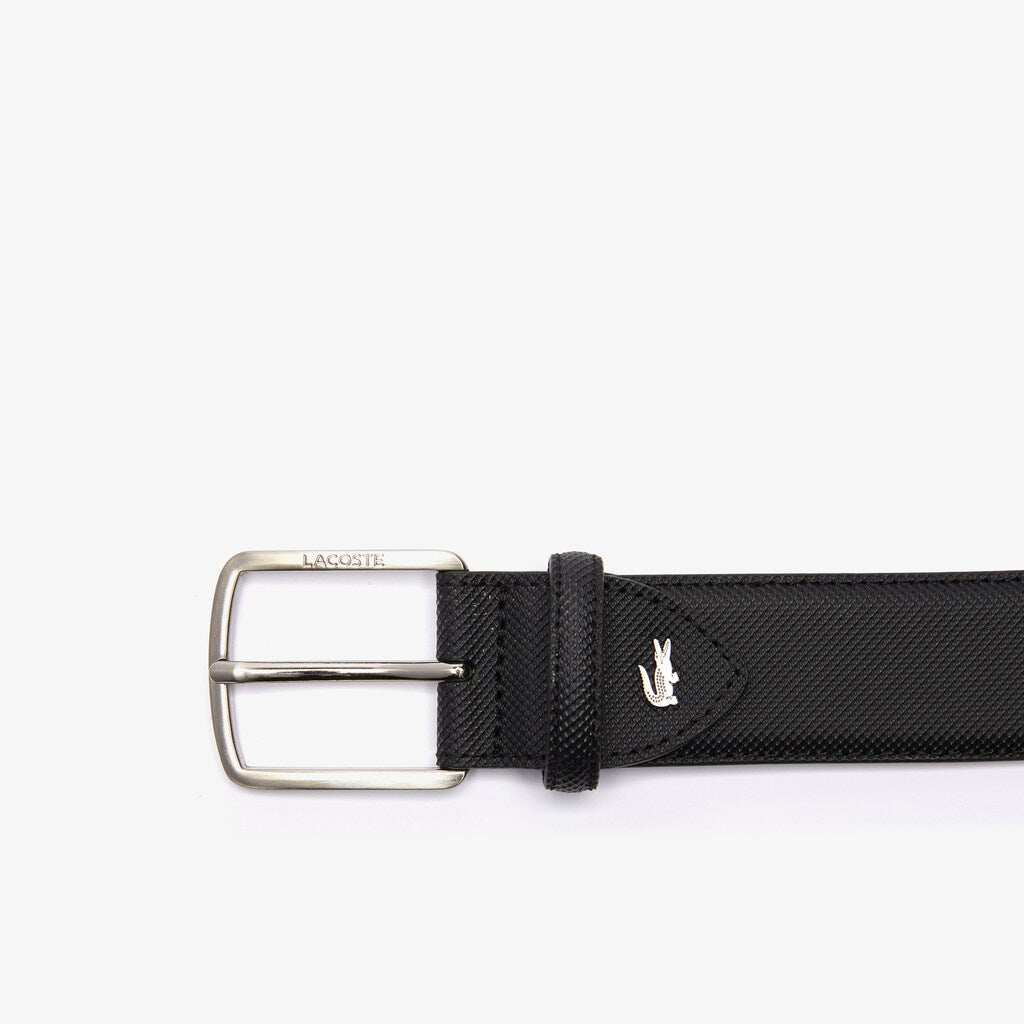 Mens   Engraved-Buckle Piqué Canvas Belt | Lacoste Black • 000