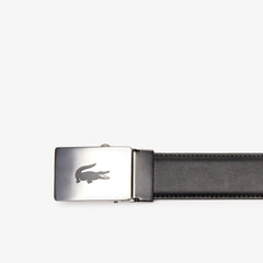 Mens   Lacoste Engraved Plate Buckle Leather Belt | Lacoste Black • 000