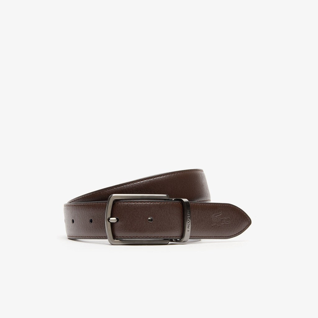 Mens   Reversible Leather Belt And Interchangeable Buckles Gift Set | Lacoste Noir Marron • 371