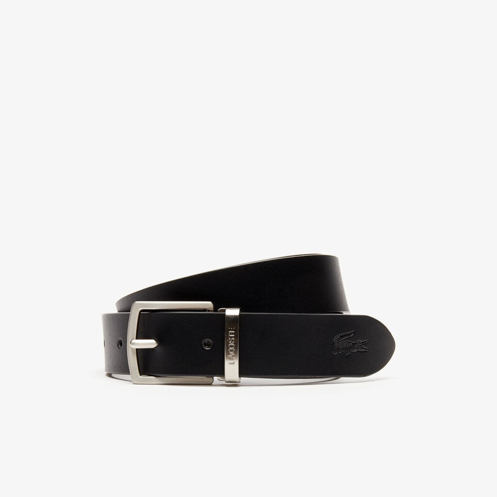 Mens   Reversible Leather Belt And 2 Buckles Gift Set | Lacoste Noir Marine 166 • 672