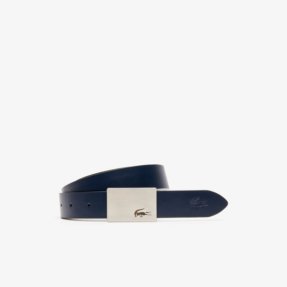 Mens   Reversible Leather Belt And 2 Buckles Gift Set | Lacoste Noir Marine 166 • 672