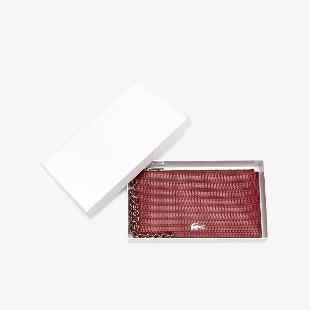 Womens Wo  Chantaco Piqué Leather Zip Coin Pouch | Lacoste Tawny Port • C52