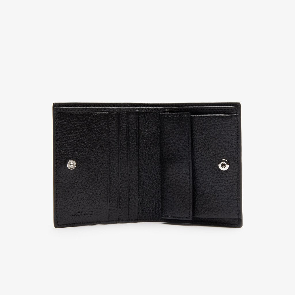 Womens Wo  Croco Crew Grained Leather Bi-fold Wallet with Coin Purse | Lacoste Black • 000