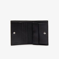 Womens Wo  Croco Crew Grained Leather Bi-fold Wallet with Coin Purse | Lacoste Black • 000