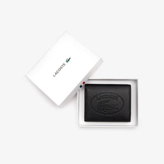 Womens Wo  Croco Crew Grained Leather Bi-fold Wallet with Coin Purse | Lacoste Black • 000