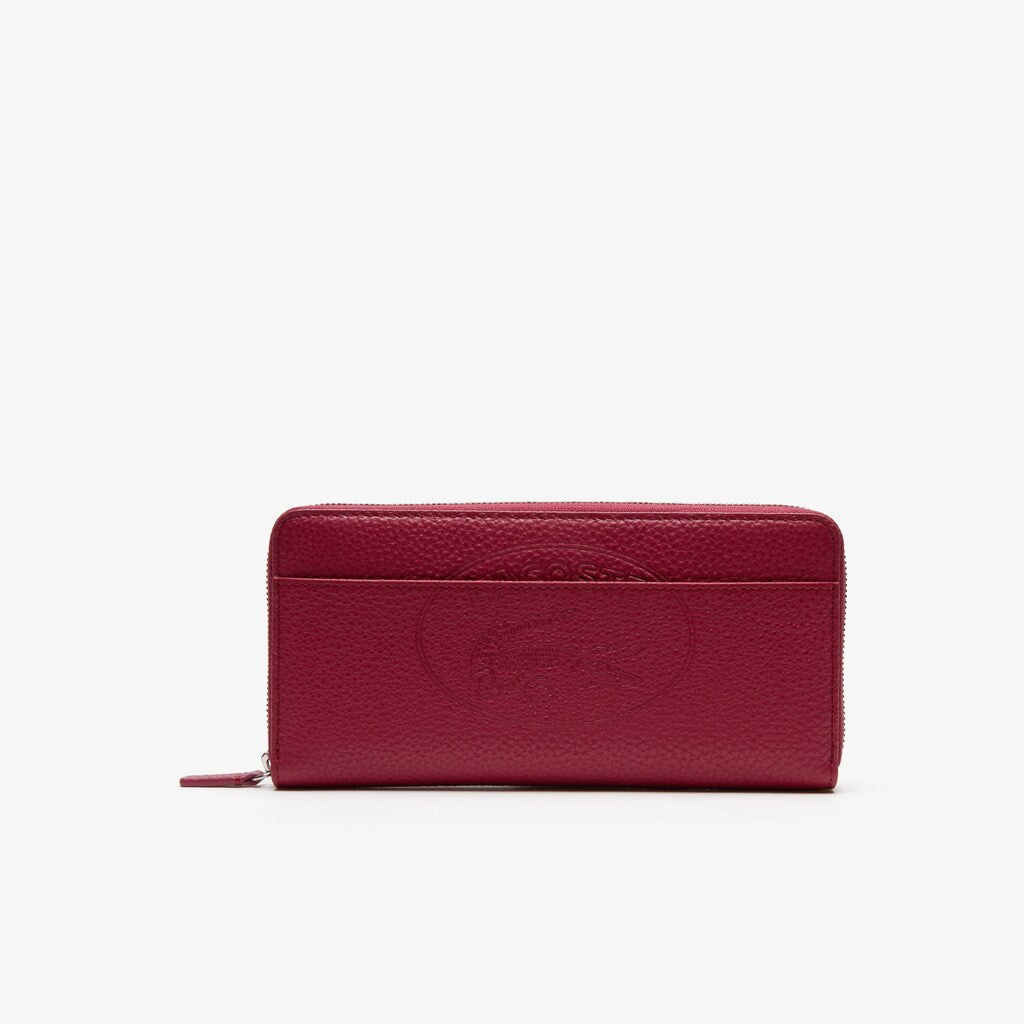 Womens Wo  Croco Crew Grained Leather Zip Wallet | Lacoste Sangria • C80