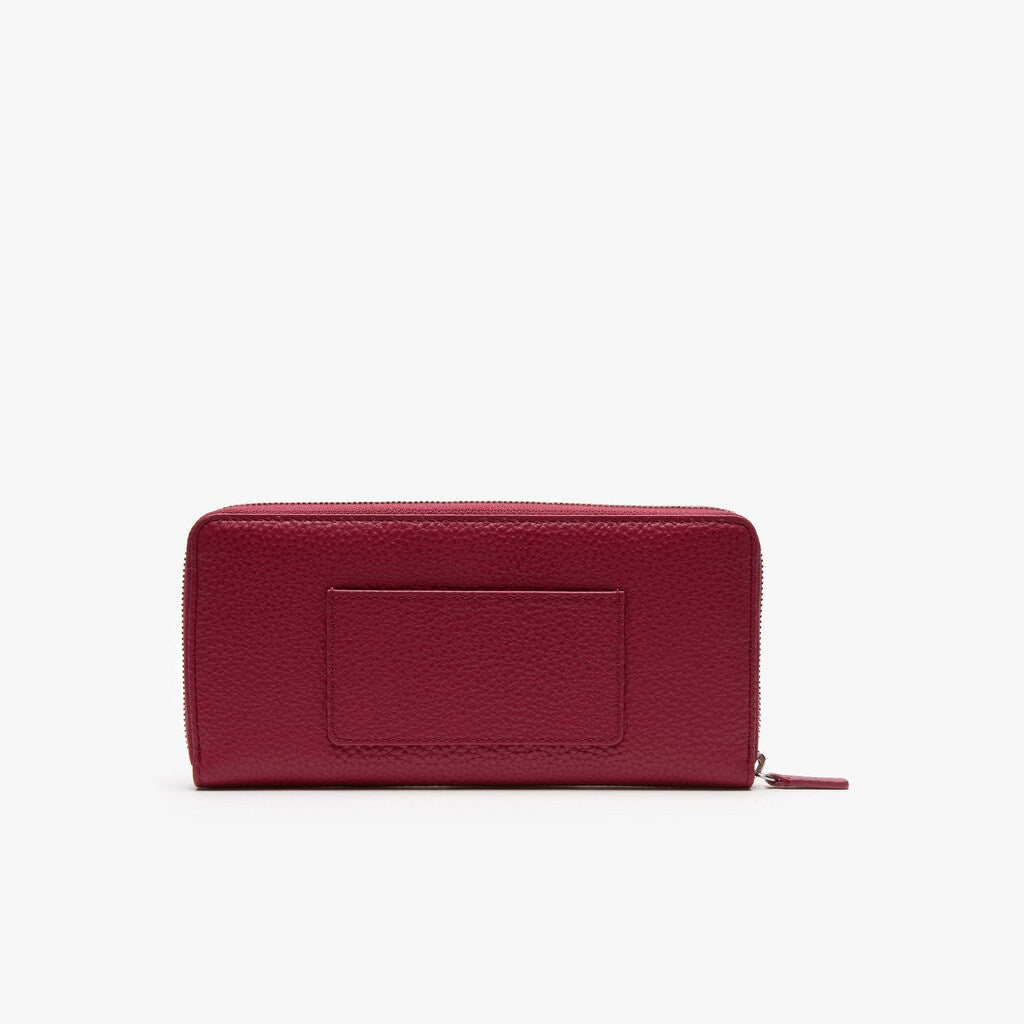 Womens Wo  Croco Crew Grained Leather Zip Wallet | Lacoste Sangria • C80