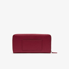 Womens Wo  Croco Crew Grained Leather Zip Wallet | Lacoste Sangria • C80
