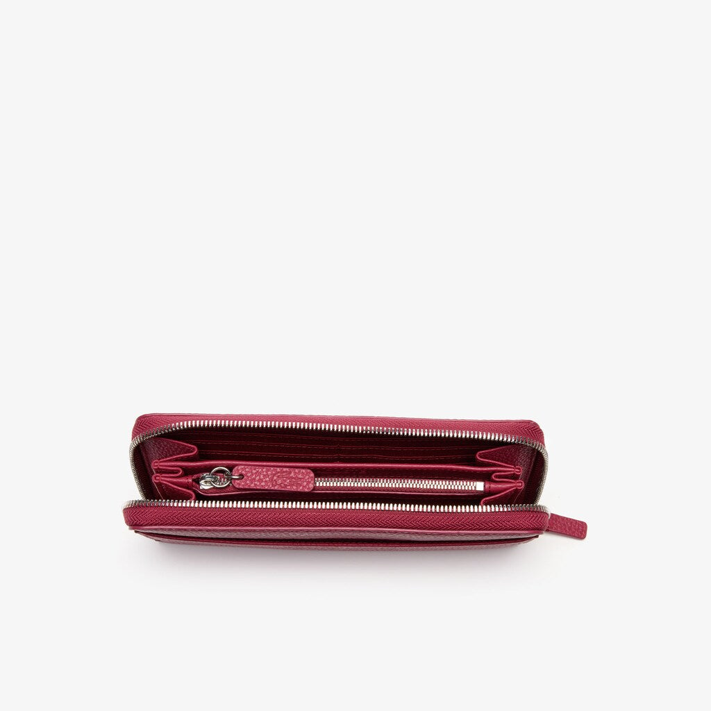 Womens Wo  Croco Crew Grained Leather Zip Wallet | Lacoste Sangria • C80