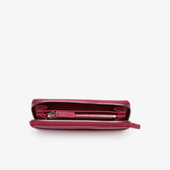 Womens Wo  Croco Crew Grained Leather Zip Wallet | Lacoste Sangria • C80