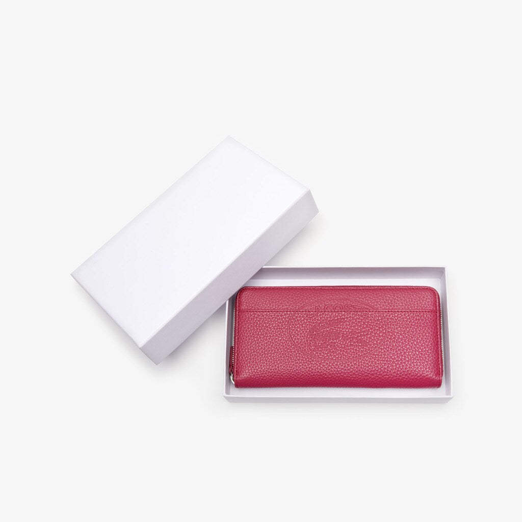Womens Wo  Croco Crew Grained Leather Zip Wallet | Lacoste Sangria • C80