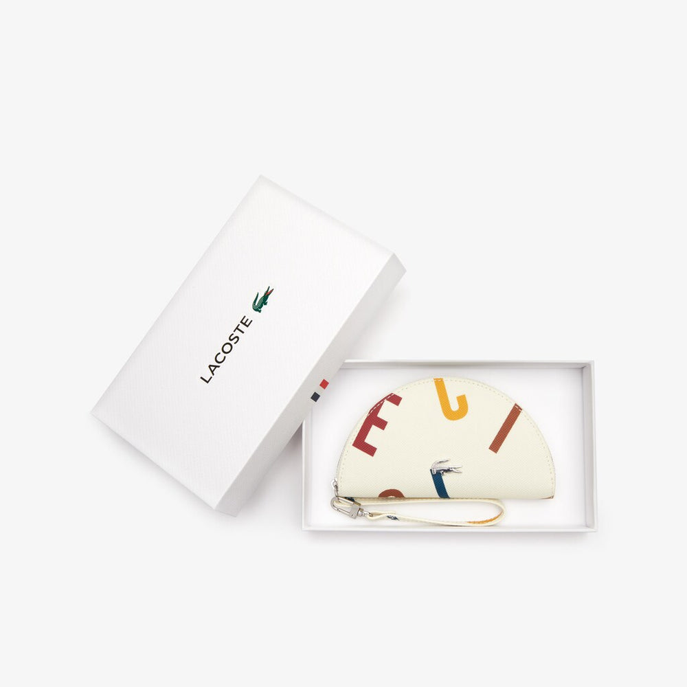 Womens Wo  Daily Classic Coated Print Canvas Half Moon Clutch | Lacoste Alphabet Egret • C89