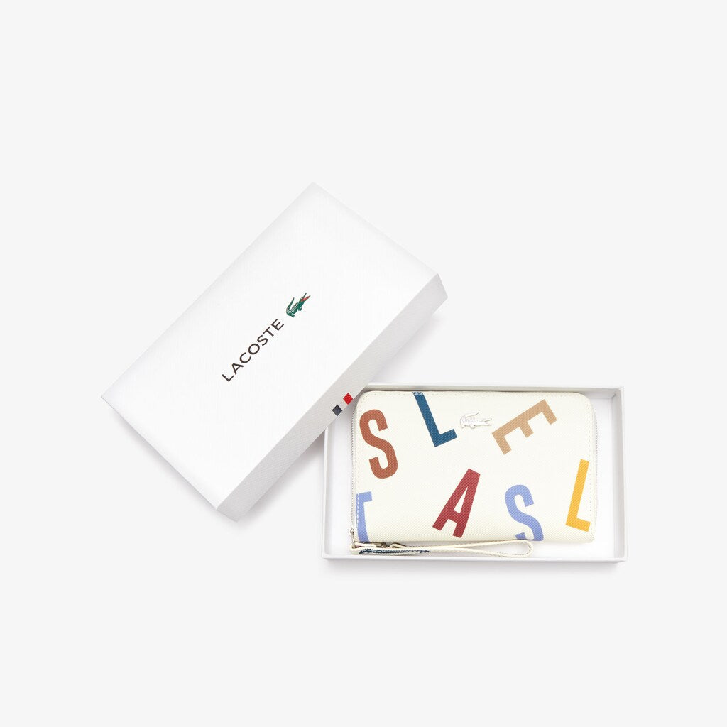 Womens Wo  Daily Classic Printed Coated Canvas Wristlet Wallet | Lacoste Alphabet Egret • C89