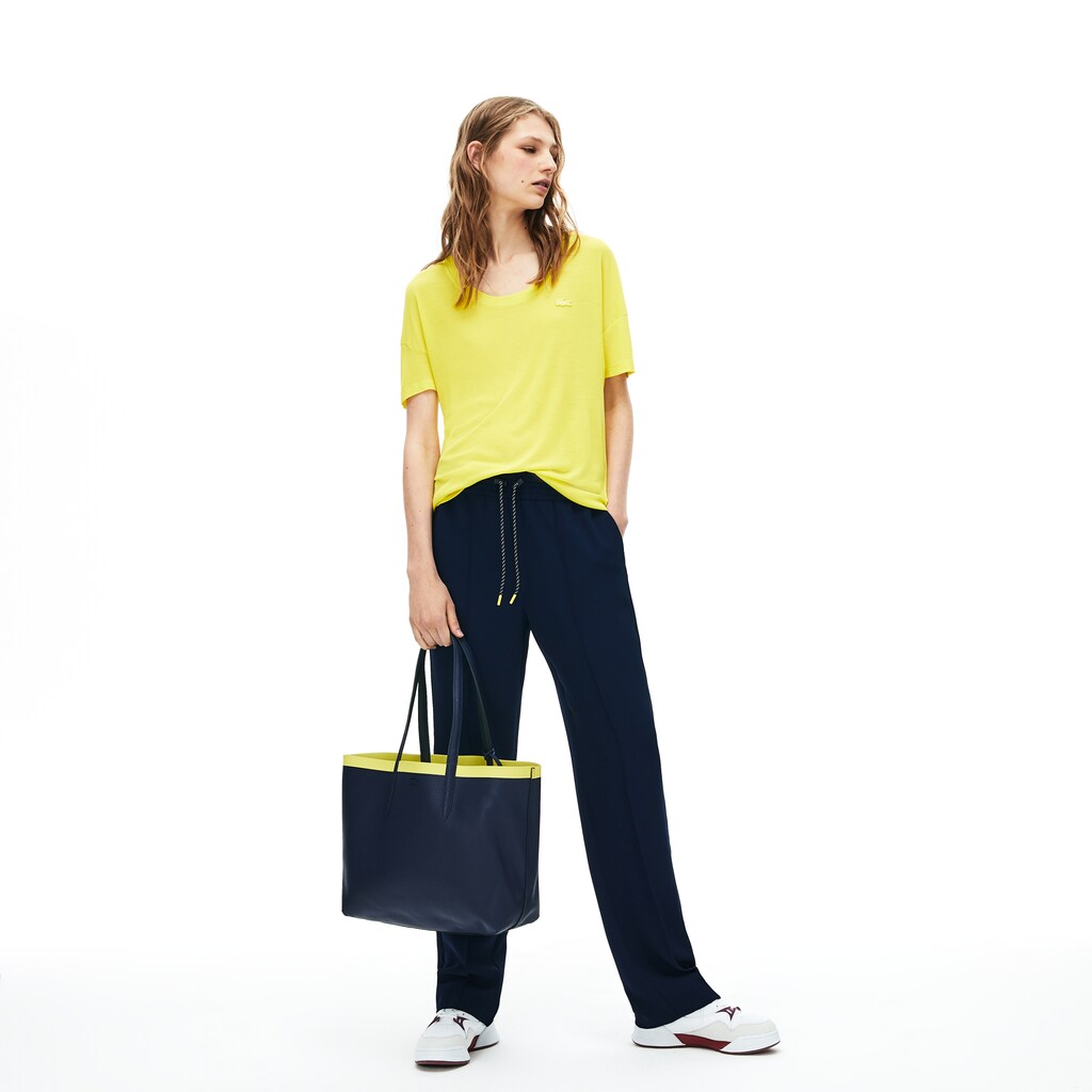 Womens Wo  Anna Reversible Contrast Band Coated Canvas Tote Bag | Lacoste Scarab Peacoat Green Shee • D04