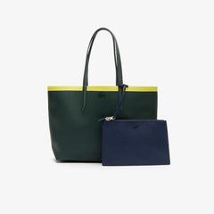 Womens Wo  Anna Reversible Contrast Band Coated Canvas Tote Bag | Lacoste Scarab Peacoat Green Shee • D04