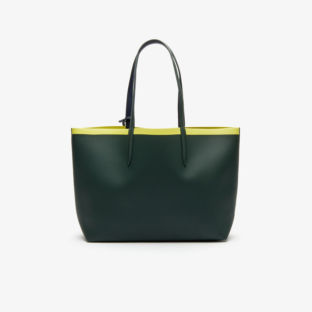 Womens Wo  Anna Reversible Contrast Band Coated Canvas Tote Bag | Lacoste Scarab Peacoat Green Shee • D04