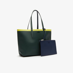 Womens Wo  Anna Reversible Contrast Band Coated Canvas Tote Bag | Lacoste Scarab Peacoat Green Shee • D04