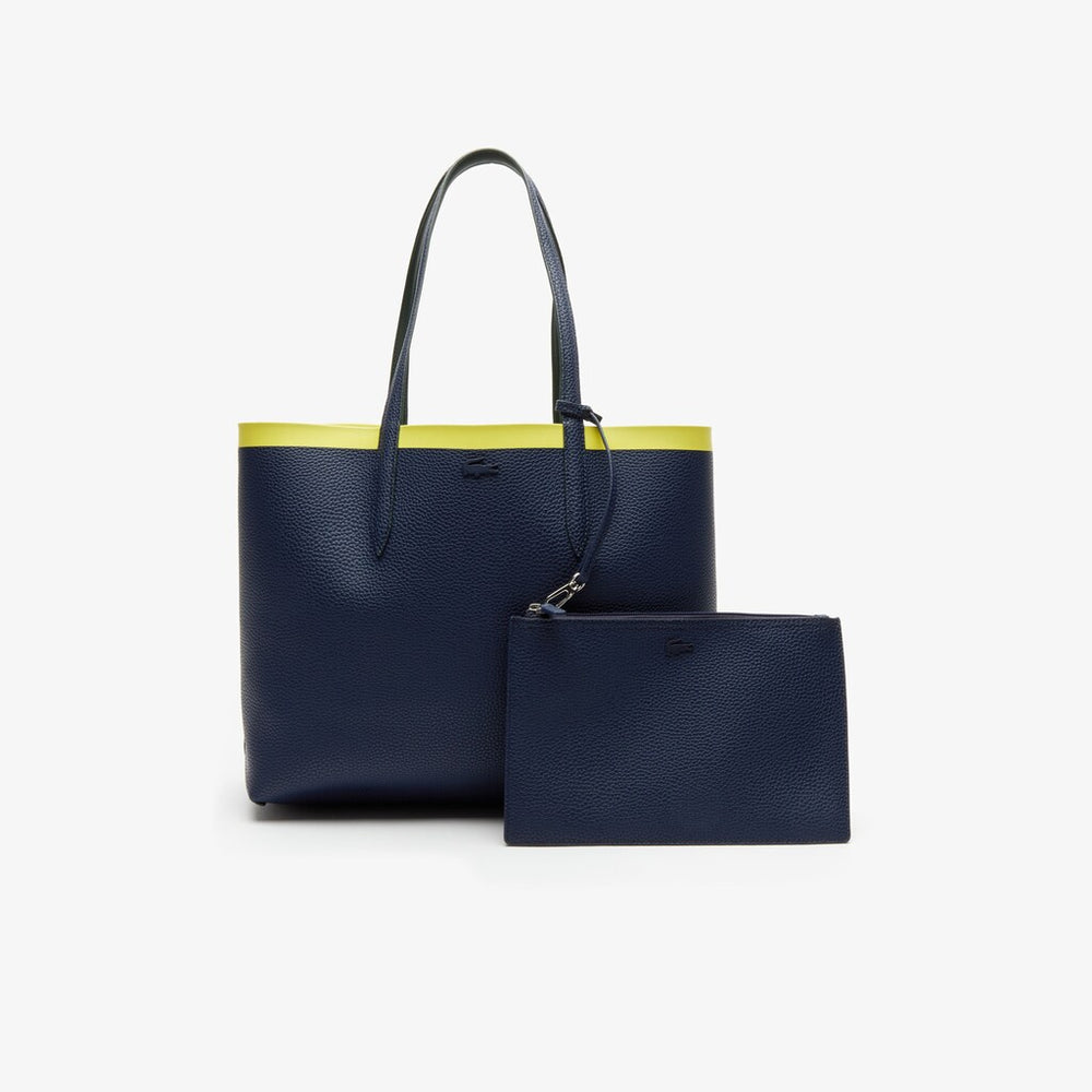 Womens Wo  Anna Reversible Contrast Band Coated Canvas Tote Bag | Lacoste Scarab Peacoat Green Shee • D04