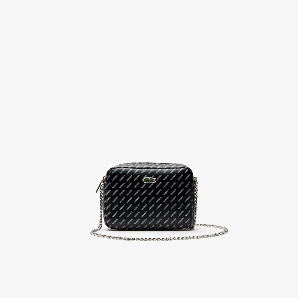 Womens Wo  Lacoste LIVE Coated Print Canvas Shoulder Bag | Lacoste Allover Lacoste Black • C68