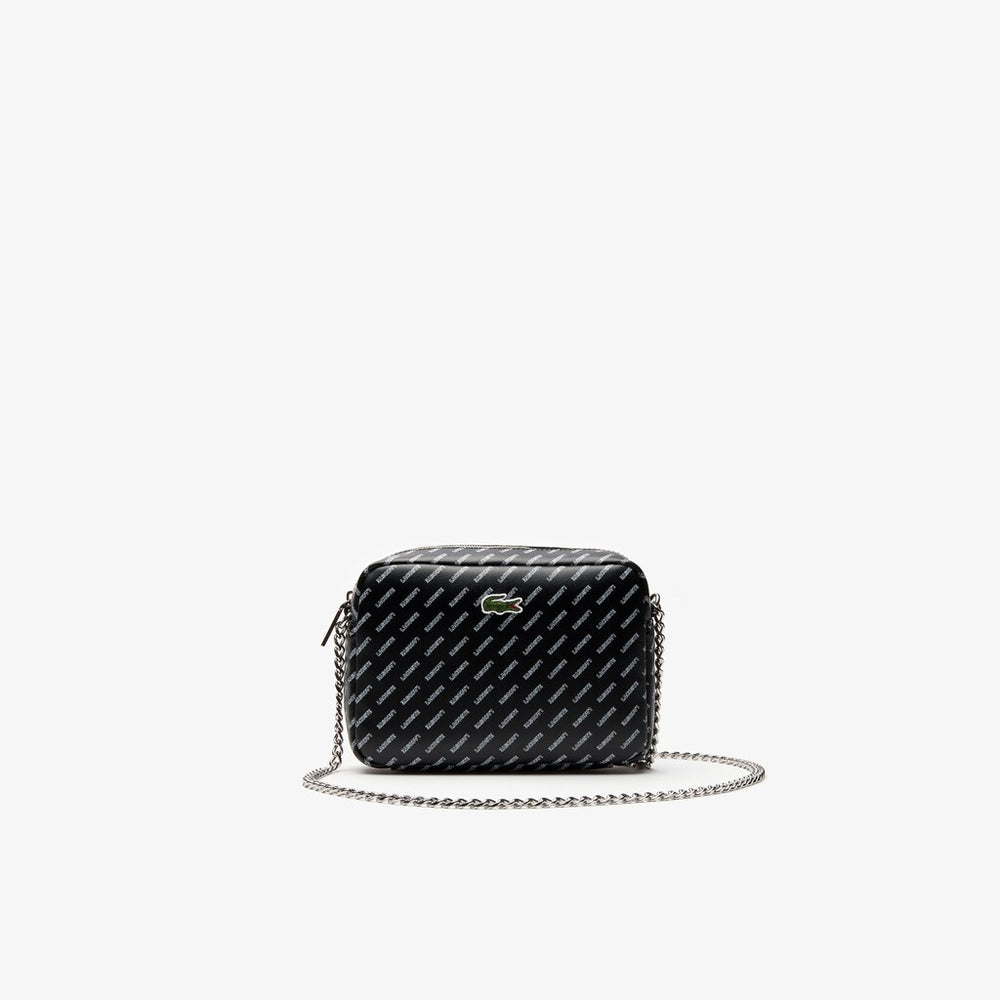 Womens Wo  Lacoste LIVE Coated Print Canvas Shoulder Bag | Lacoste Allover Lacoste Black • C68