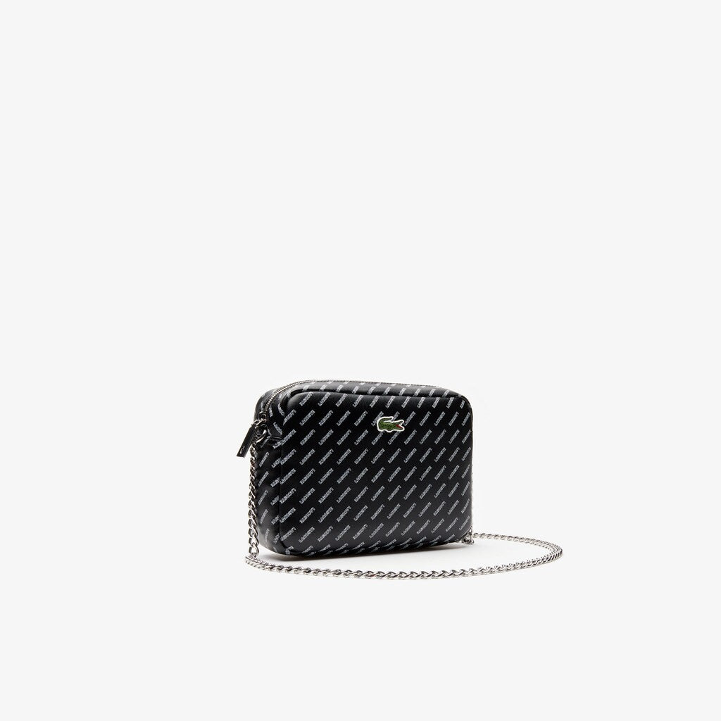 Womens Wo  Lacoste LIVE Coated Print Canvas Shoulder Bag | Lacoste Allover Lacoste Black • C68