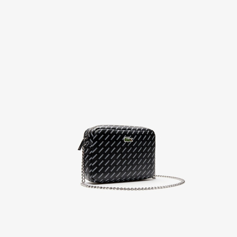 Womens Wo  Lacoste LIVE Coated Print Canvas Shoulder Bag | Lacoste Allover Lacoste Black • C68
