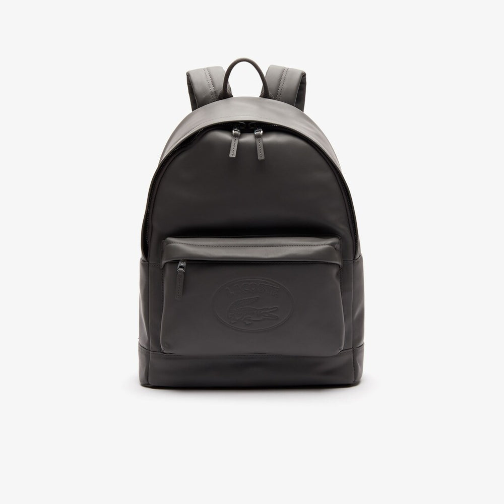 Mens   L.12.12 Casual Embossed Lettering Leather Backpack | Lacoste Dark Gull Gray • C53