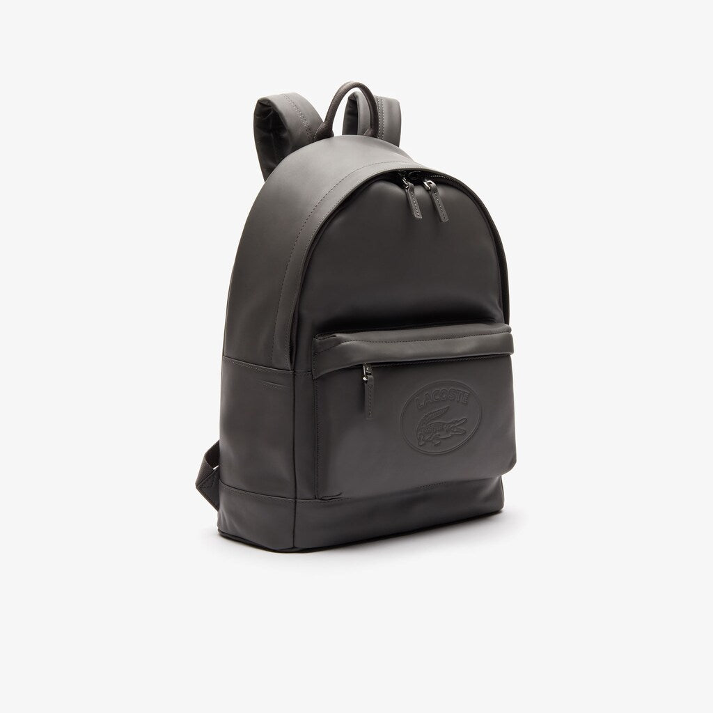 Mens   L.12.12 Casual Embossed Lettering Leather Backpack | Lacoste Dark Gull Gray • C53