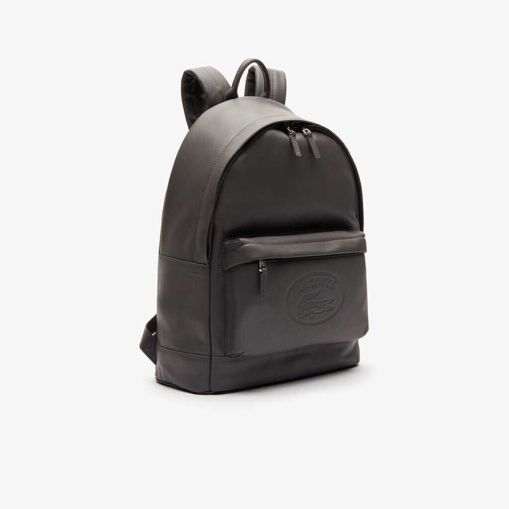 Mens   L.12.12 Casual Embossed Lettering Leather Backpack | Lacoste Dark Gull Gray • C53
