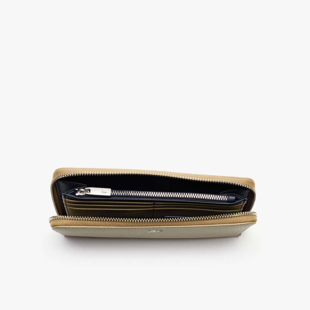 Mens   Fitzgerald Zip Colorblock Leather 6 Card Wallet | Lacoste Cornstalk Ebony Peacoat • C55