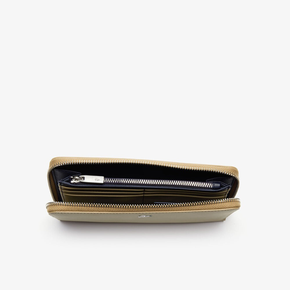 Mens   Fitzgerald Zip Colorblock Leather 6 Card Wallet | Lacoste Cornstalk Ebony Peacoat • C55