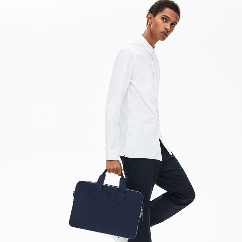 Mens   Chantaco Matte Piqué Leather Computer Bag | Lacoste Peacoat • 021
