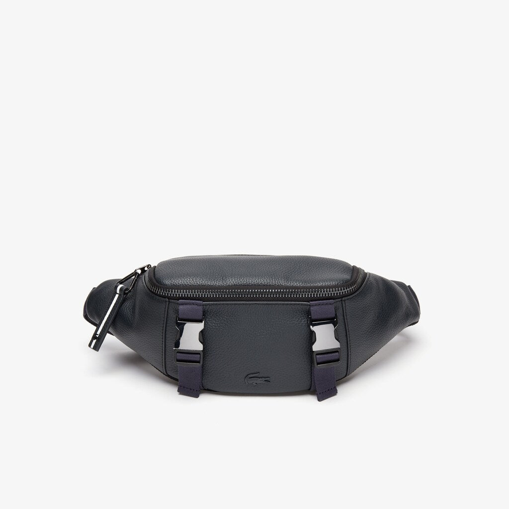Mens   Altitude Grained Leather Zip Fanny Pack | Lacoste Phantom Dark Sapphire • C54