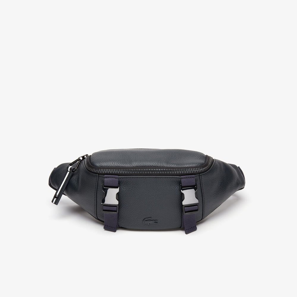 Mens   Altitude Grained Leather Zip Fanny Pack | Lacoste Phantom Dark Sapphire • C54