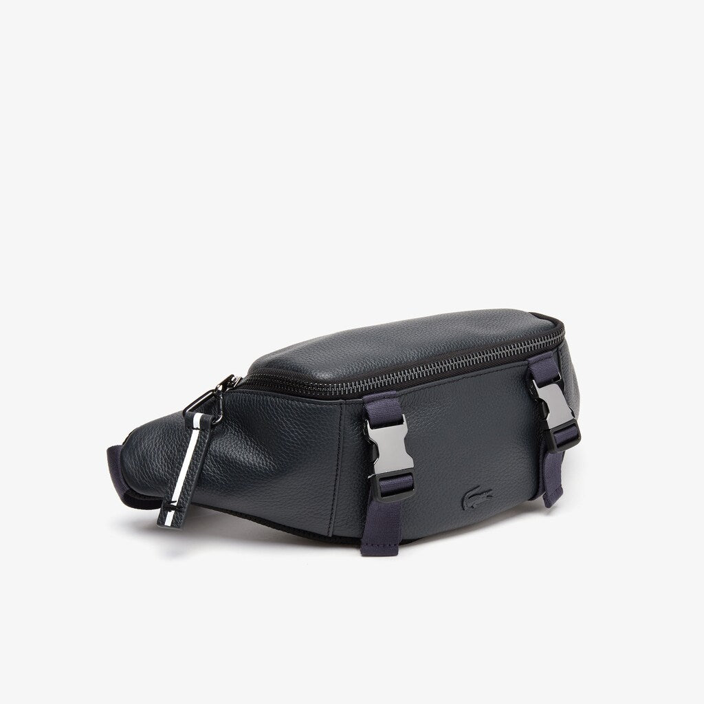 Mens   Altitude Grained Leather Zip Fanny Pack | Lacoste Phantom Dark Sapphire • C54