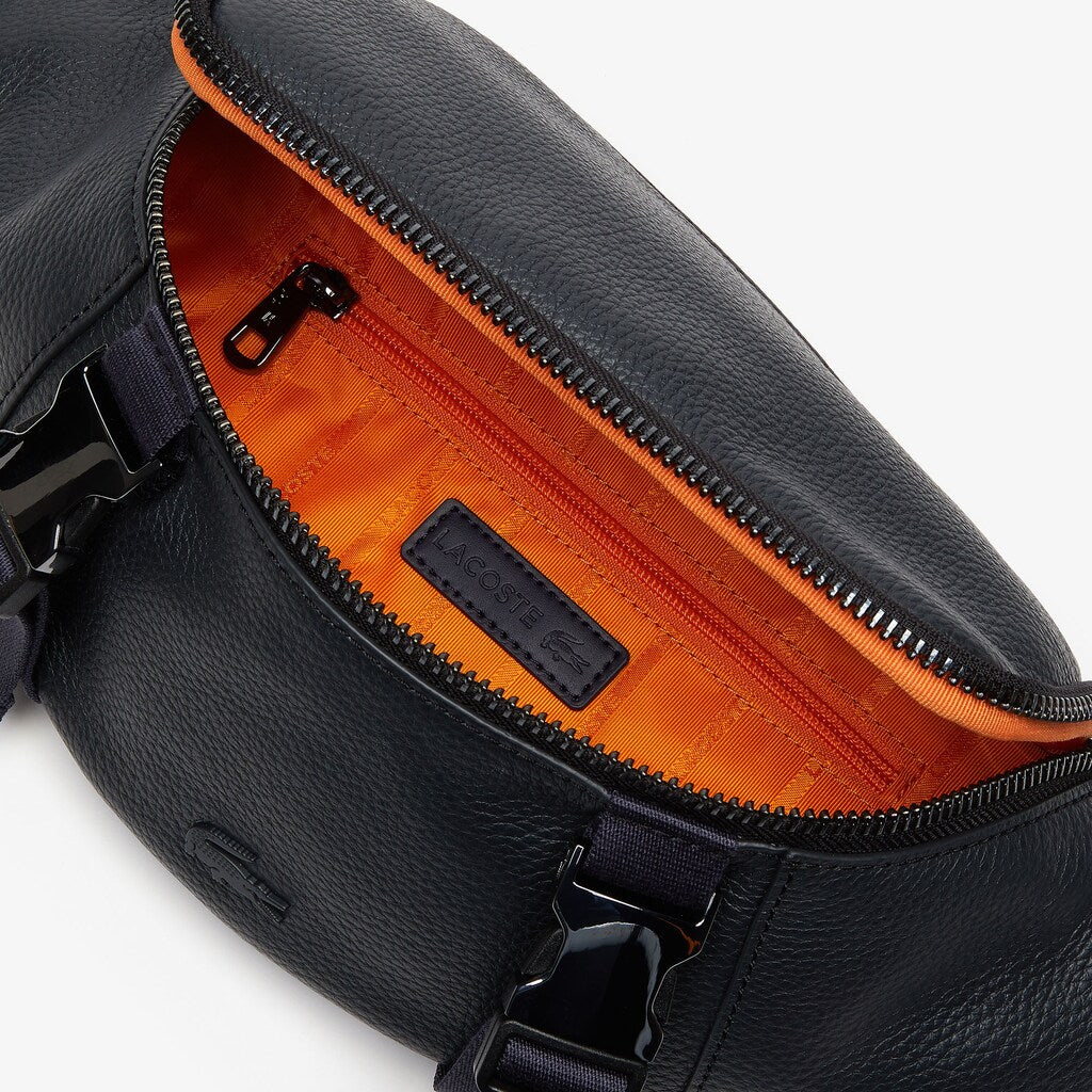 Mens   Altitude Grained Leather Zip Fanny Pack | Lacoste Phantom Dark Sapphire • C54