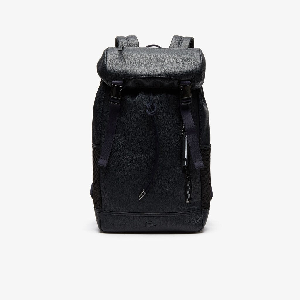 Mens   Altitude Grained Leather Flap Backpack | Lacoste Phantom Dark Sapphire • C54