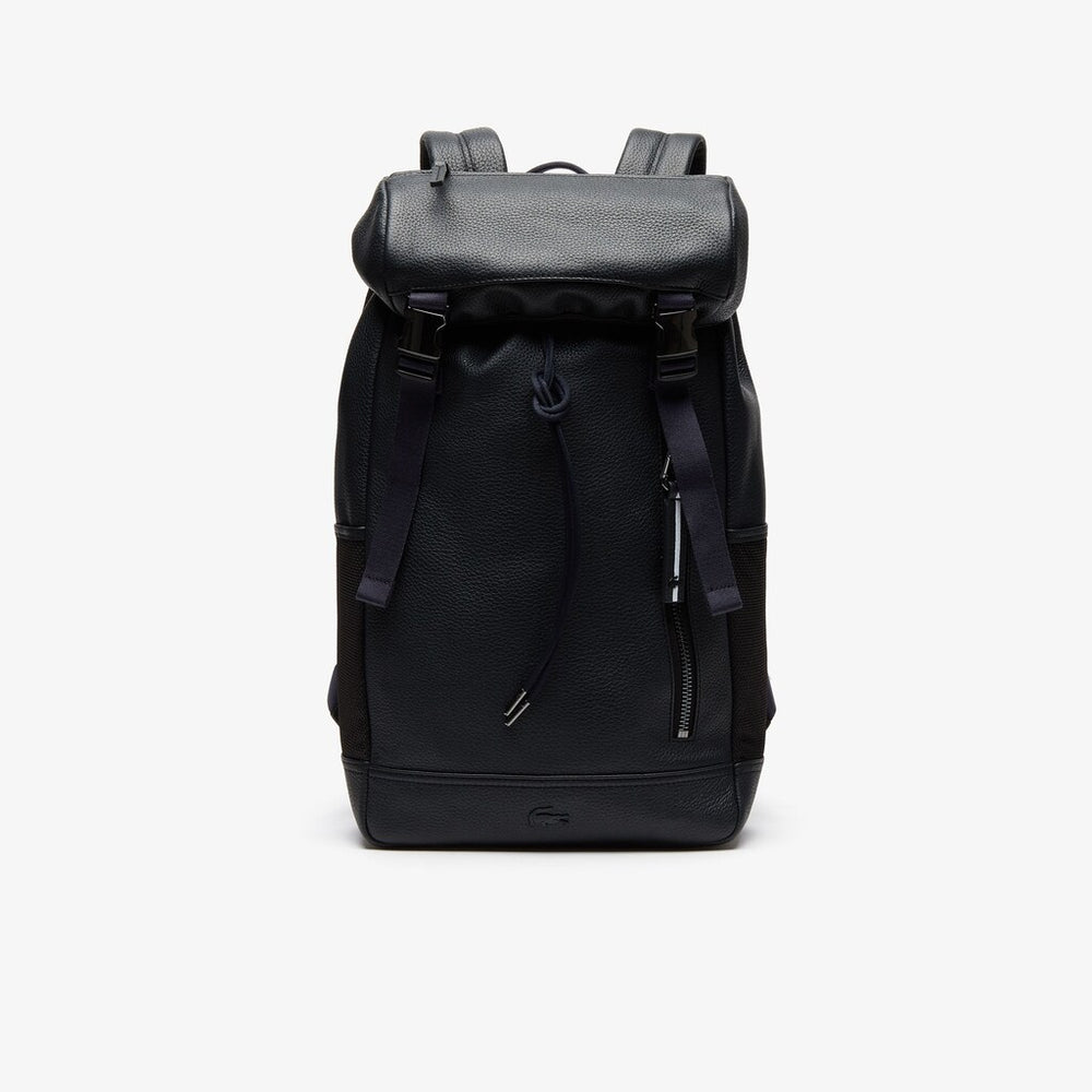 Mens   Altitude Grained Leather Flap Backpack | Lacoste Phantom Dark Sapphire • C54