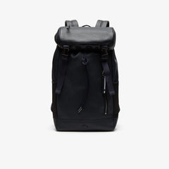 Mens   Altitude Grained Leather Flap Backpack | Lacoste Phantom Dark Sapphire • C54