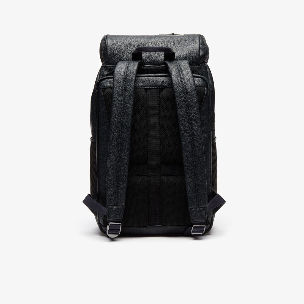 Mens   Altitude Grained Leather Flap Backpack | Lacoste Phantom Dark Sapphire • C54