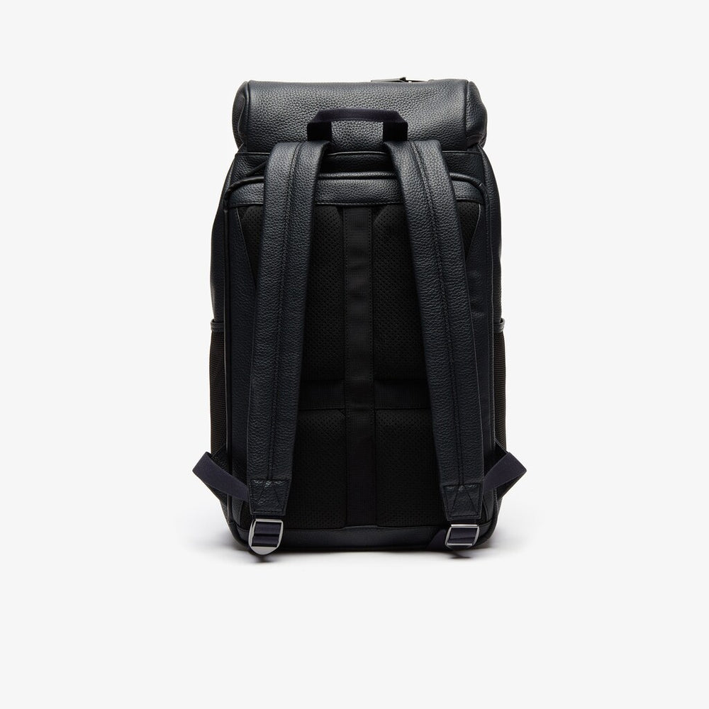 Mens   Altitude Grained Leather Flap Backpack | Lacoste Phantom Dark Sapphire • C54