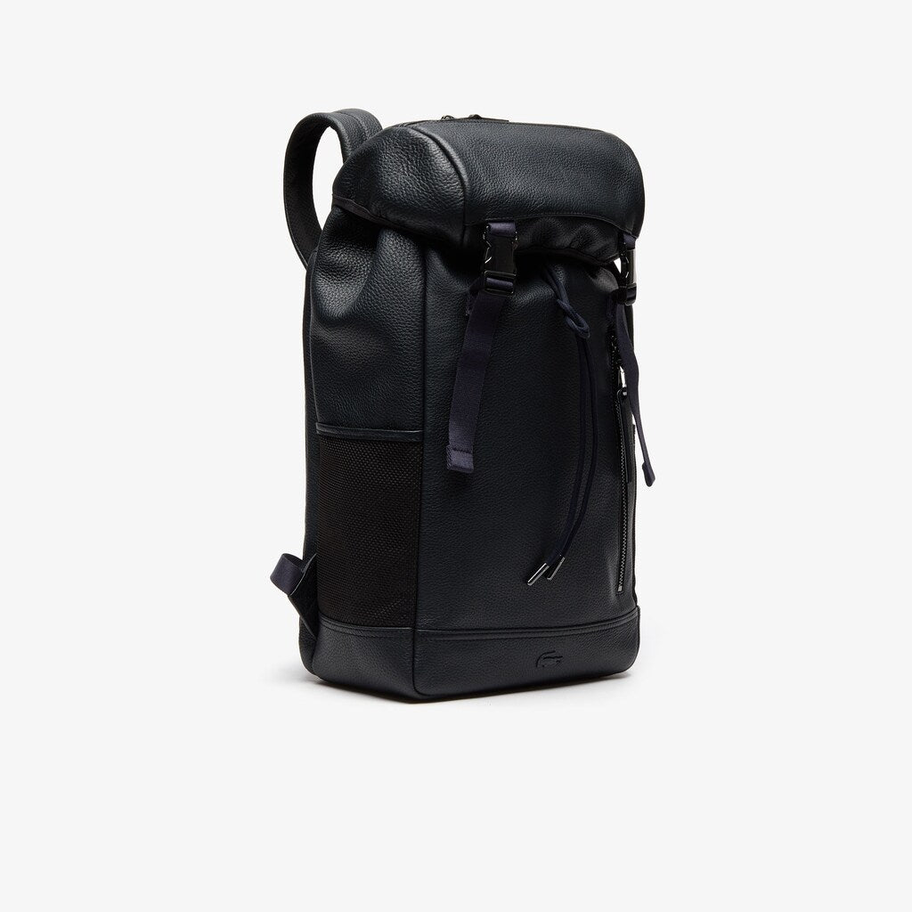 Mens   Altitude Grained Leather Flap Backpack | Lacoste Phantom Dark Sapphire • C54